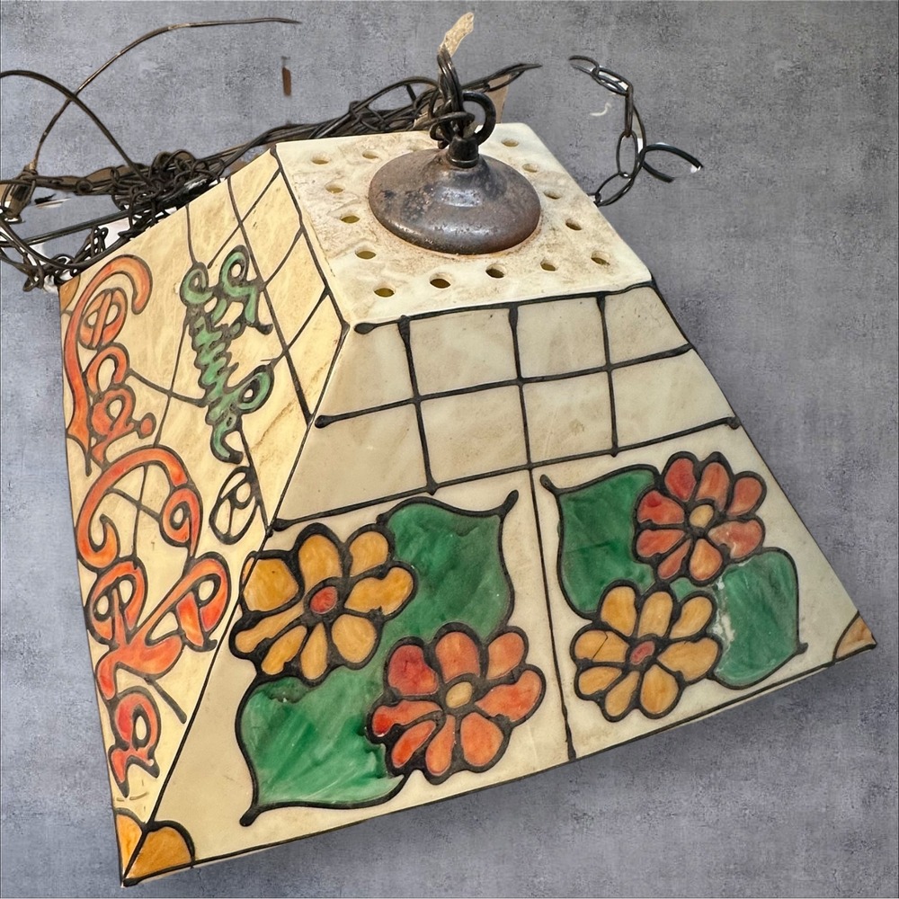 Vintage Coca-Cola Stained Glass Style Hanging Pendant Light Lamp‎ — Needs Repair